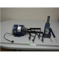 6 TON HYDRAULIC JACK (WORKING), SHELF BRACKETS, 1/4 HP MOTOR (WORKING)