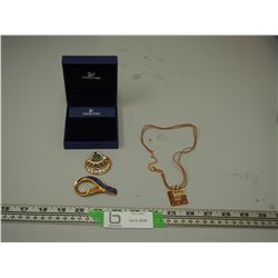 TWO BROACHES, ONE NECKLACE ALL MARKED SWAROVSKI