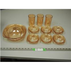 (10) PIECES CARNIVAL GLASS (5 SMALL BOWLS HAVE CHIPS) BIG BOWL HAS CHIP