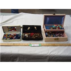 3 VINTAGE JEWLERY BOXES WITH LOT'S OF JEWELRY