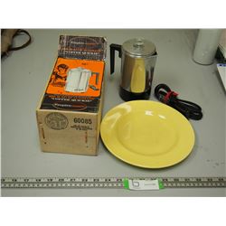 MEDICINE HAT POTTERIES PLATE, PLUS EMPIREMATIC COFFEE MAKERS