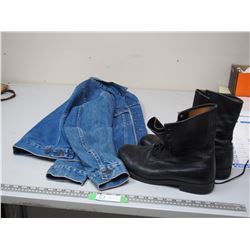 SIZE 10 D BOOTS & LEVI STRAUSS DENIM JACKET SIZE 40