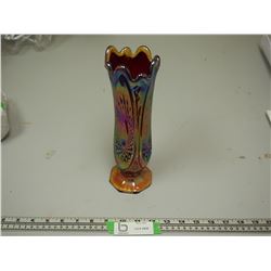 VINTAGE RED CRANIVAL GLASS VASE 10 1/2" TALL