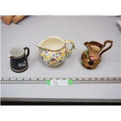 (3) MILK PITCHERS (1 IS FENTON)