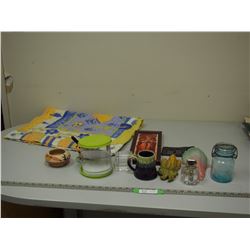 DECORATIVE ITEMS, LIGHTER, GLASS JAR & MISC