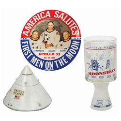 Apollo 11 Button, Tumbler, and Model.