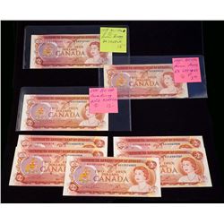 BANK OF CANADA 1974 $2.00. Lot of 8 Banknotes, BC-47. VF-UNC