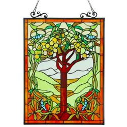Fruits of Life Stained Art Glass Hanging Window Panel