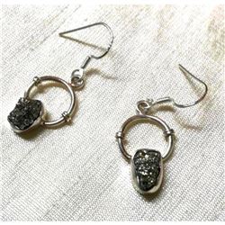 Natural Gemstone Mine Pyrite Chunks Sterling Silver Earrings