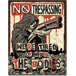 No Trespassing Skeleton Metal Pub Bar Sign