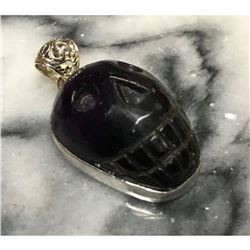 Rainbow Fluorite Carved Skull Sterling Pendant