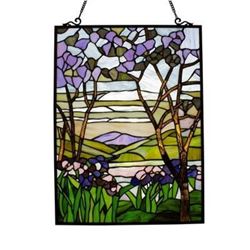 Purple Valley Stained Art Glass Hanging Window Panel
