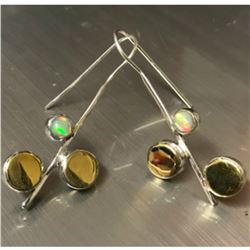 Modern Two Tone Ethiopian Opal & Sterling Earrings