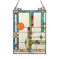 Mondrian Style Stained Art Glass Hanging Panel