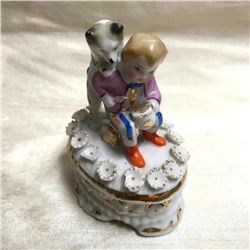19thc Victorian Porcelain Conta Boehme Fairing Box, Little Boy & Dog