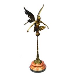 Art Nouveau Style Signed Original Butterfly Fairy Bronze Sculpture