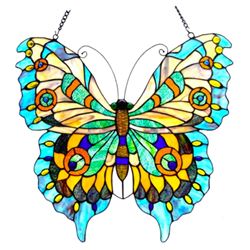 Stained Art Glass Butterfly Hanging Window