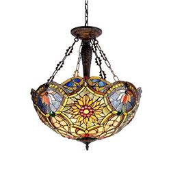 Victorian Sunflower Inverted Stained Glass Ceiling Light