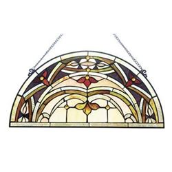 Tiffany Style Stained Glass Semi Circle Hanging Window Panel
