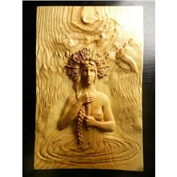 Carved Wooden Plaque, Art Nouveau Nude Bather