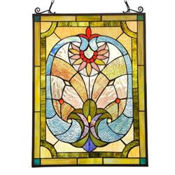 Tiffany-style Blue Green Stained Art Glass Hanging Window