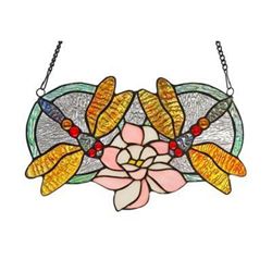 Tiffany Style Art Glass Dragonfly Hanging Panel