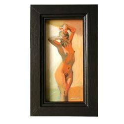 British Modern Impressionism, Signed Acrylic Nude Painting