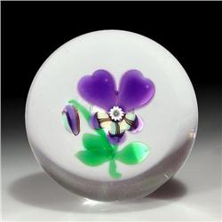 Selkirk Glass Pansy and Bud Paperweight
