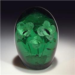 Antique English Flowers Green Bottle Paperweight