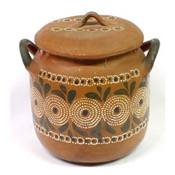 Mexican Redware Pottery Lidded Bean Pot