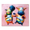 Image 1 : Wang, "Boxing Cows" Hand Painted Limited Edition Bas Relief Sculpture, Numbered