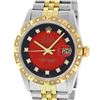 Image 1 : Rolex 2 Tone Red Vignette Pyramid Diamond Oyster Perpertual Datejust 36MM