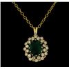 Image 2 : 4.30 ctw Emerald and Diamond Pendant With Chain - 14KT Yellow Gold