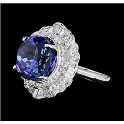 14.11 ctw Round Brilliant Tanzanite And Baguette Cut (Tapered) Diamond Ring - 18