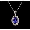 Image 1 : 18KT White Gold 6.20 ctw Tanzanite and Diamond Pendant With Chain