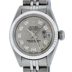 Rolex Ladies Stainless Steel Slate Grey Diamond 26MM Datejust Wristwatch