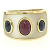 Image 1 : Wide 14K Yellow Gold 1.44 ctw FINE Cabochon Ruby Sapphire & Mother of Pearl Ring