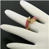 Image 4 : 14k Yellow Gold 2 Bezel Set Rectangular Pink Jade Bypass Ring