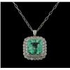 Image 1 : 18.09 ctw Emerald and Diamond Pendant With Chain - 14KT White Gold