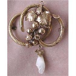 VICTORIAN  14k Gold Brooch w/ Pearl Drop 1880 #1396145