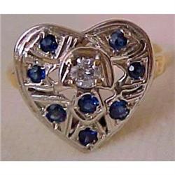 ART DECO 14k Gold, Diamond & Sapphire Heart #1396176