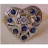 ART DECO 14k Gold, Diamond & Sapphire Heart #1396176
