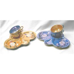 Party Sets (4) Gold & Blue Lustre Made in Japan#1426674