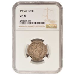 1904-O Barber Quarter NGC VG8