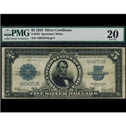1923 $5 Lincoln Porthole Silver Certificate PMG 20