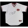 Image 1 : Pete Rose Signed Cincinnati Reds Majestic White MLB Jersey with “Hit King” Inscription (PSA)