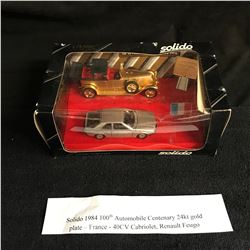 SOLIDO 1984 100th AUTOMOBILE CENTENARY 24KT GOLD PLATE FRANCE (40CV CABRIOLET/ RENAULT FEUGO)