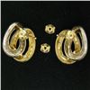 Image 4 : 18K Two Tone Gold Stationary Dual Interlocking Oval Knot Stud Post Earrings 8.6g