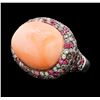 Image 1 : 32.75 ctw Coral Ring - 18KT White & Black Rhodium Plated Gold