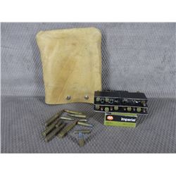 23 Misc. Cartridges & 5 Brass in Leather Bag